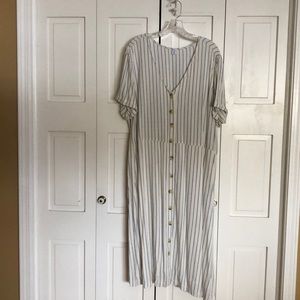 Button front dress - blue vertical stripes